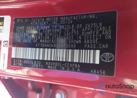 2025 Toyota Camry Xse z USA, uszkodzony, nr VIN 4T1DAACK8SU013099